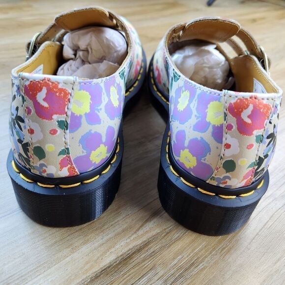 🩵NIB Dr. Martens Parchment Beige Floral Virginia Leather Mary Jane Size 8 - Picture 9 of 16